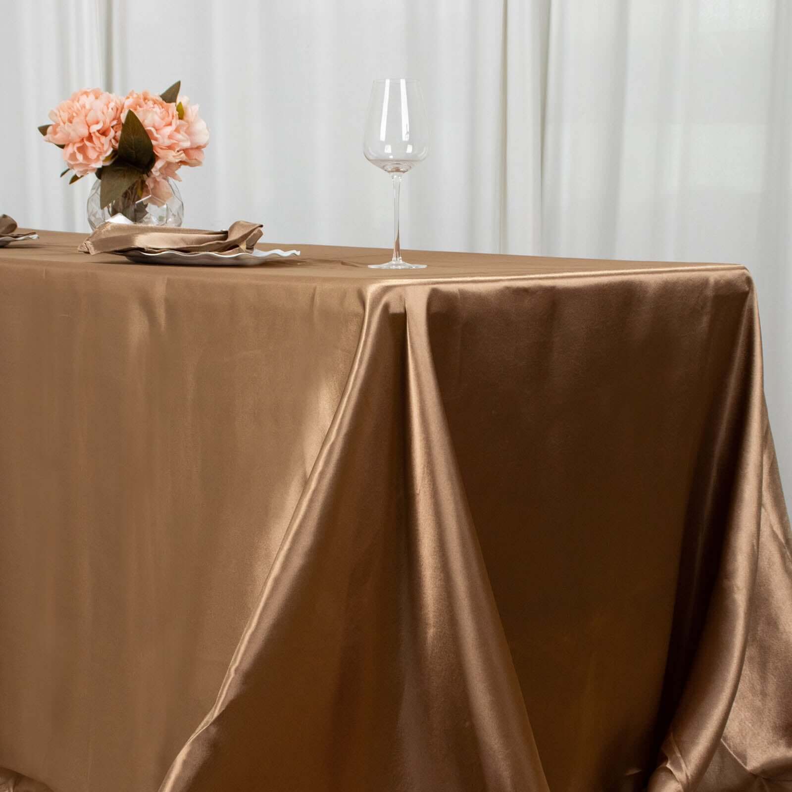 Satin Rectangular 90"x132" Tablecloth Taupe Satin - Seamless Table Cover