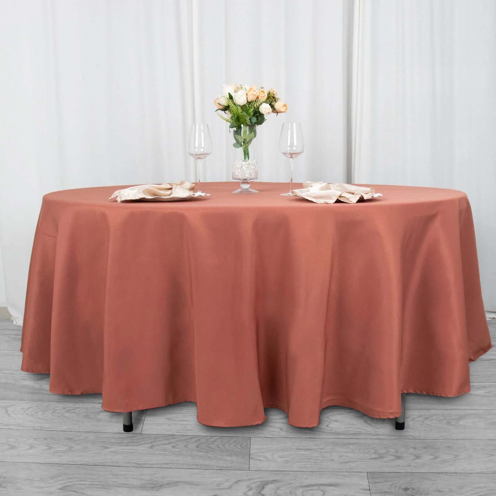 Premium Polyester 108" Round Tablecloth Terracotta (Rust) - Wrinkle-Resistant 220GSM Table Cover