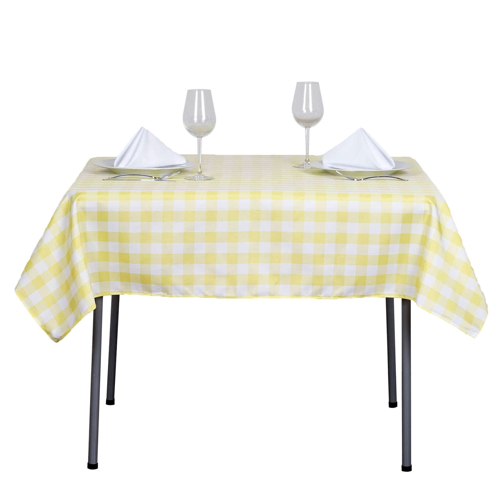 54"x54" White Yellow Seamless Buffalo Plaid Square Tablecloth, Checkered Gingham Polyester Tablecloth