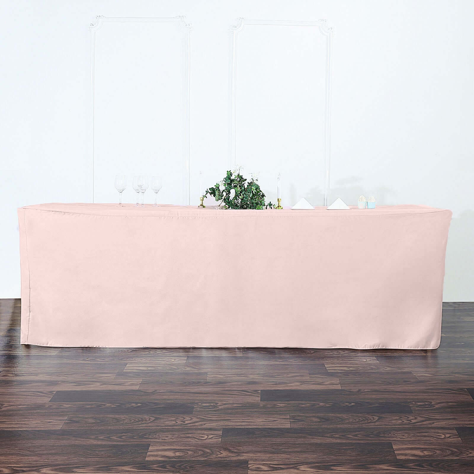 Fitted Polyester 96"x30" Rectangle Tablecloth Blush - Durable and Easy to Maintain Table Cover