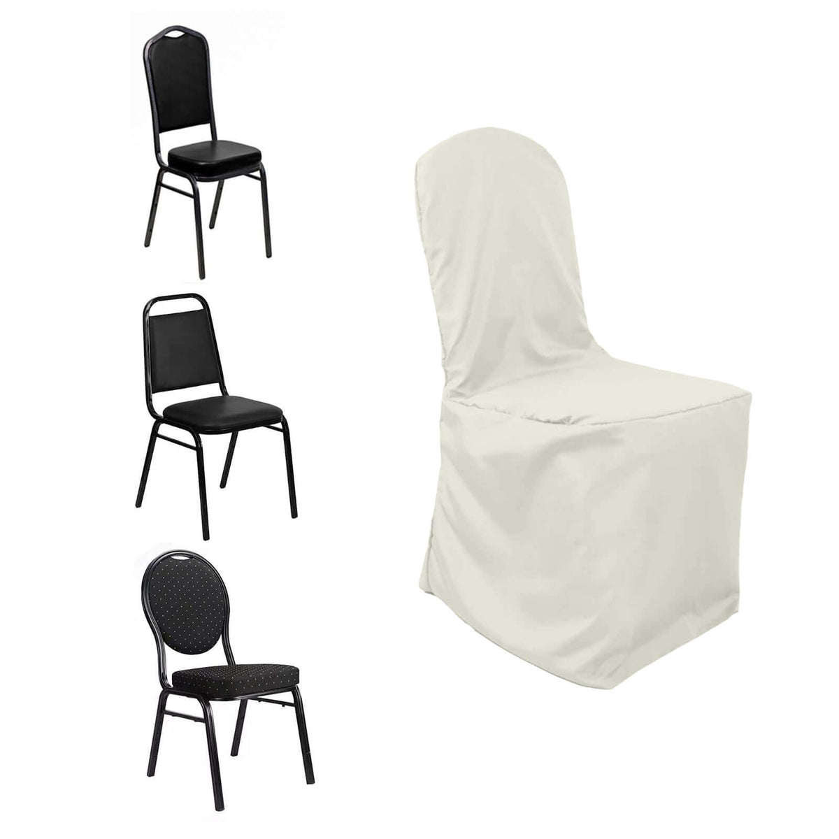 Polyester Slip On Banquet Chair Covers Ivory - Stain-Resistant Reusable Durable Fabric