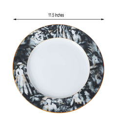 12-Pack Porcelain Dinner Plates White/Black Break Resistant - Durable Microwave Safe Plates with Art Nouveau Rim 11"