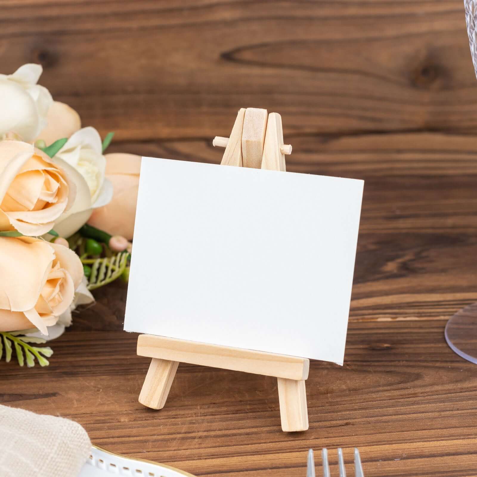 10-Pack Wooden Display Easel Stands DIY Mini Design Natural - Rustic Place Card Table Number Holders 5"