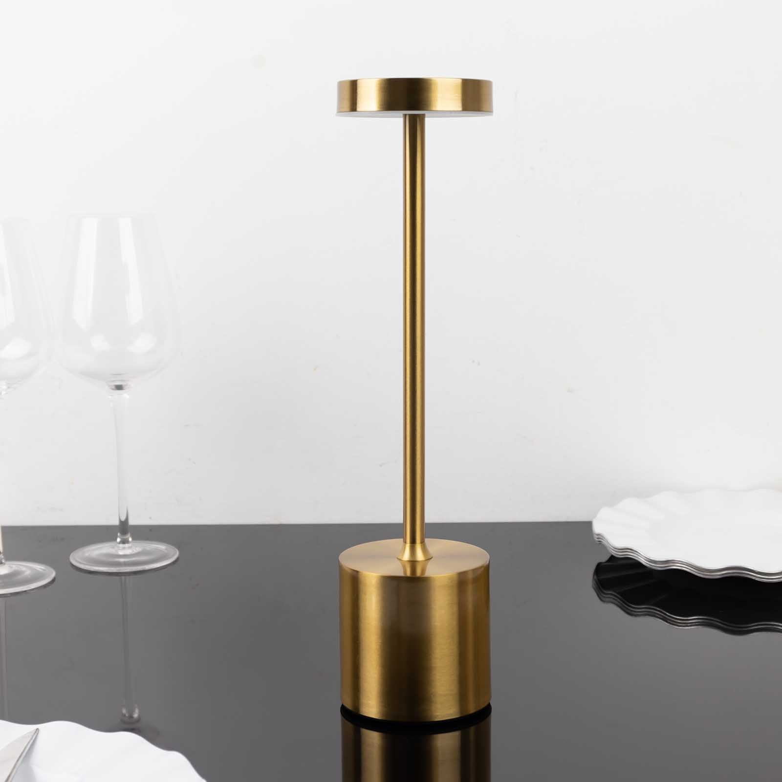 Cordless Table Lamp Modern Metal Gold Design LED Dimmable with Touch Control - Rechargeable Night Light 13"