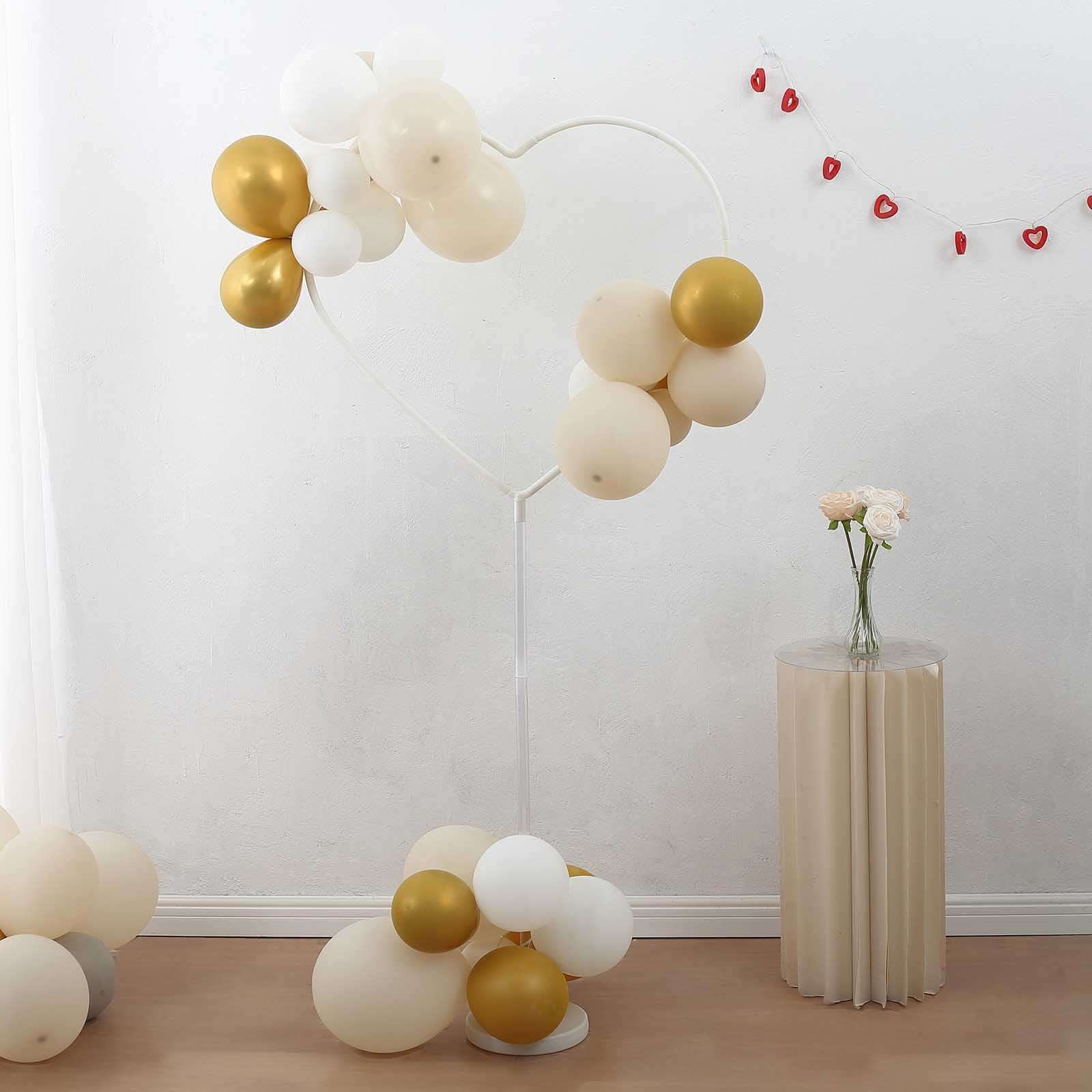 2 Pack White Heart Shaped Plastic Balloon Holder Column, 5ft Balloon Arch Stand Kit with Round Water Fillable Base