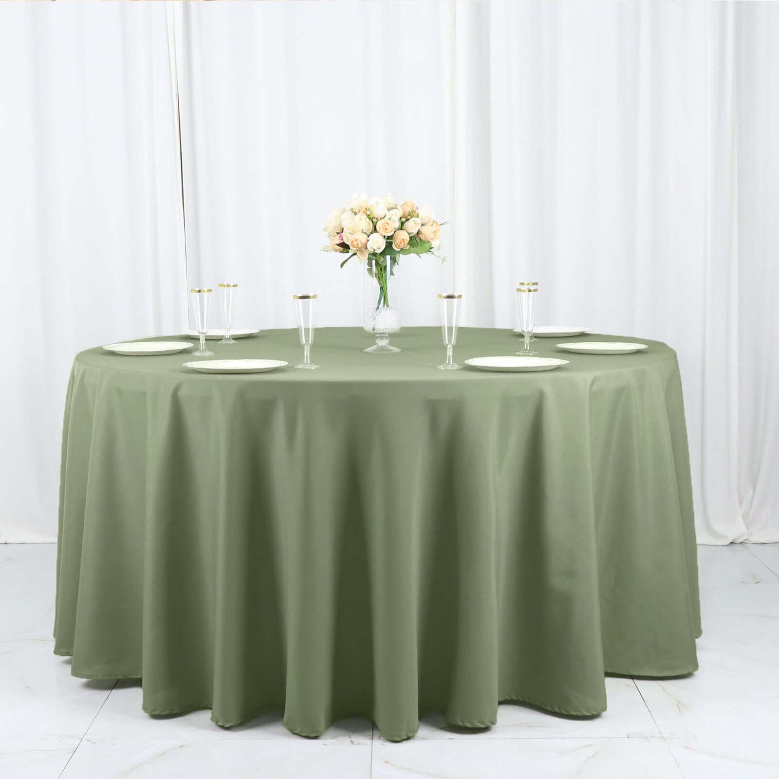 Polyester 120" Round Tablecloth Dusty Sage Green - Seamless Wrinkle-Resistant Table Cover