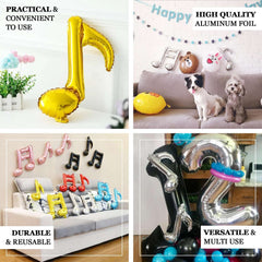 6 Pack Metallic Gold Single and Double Music Note Mylar Foil Balloons