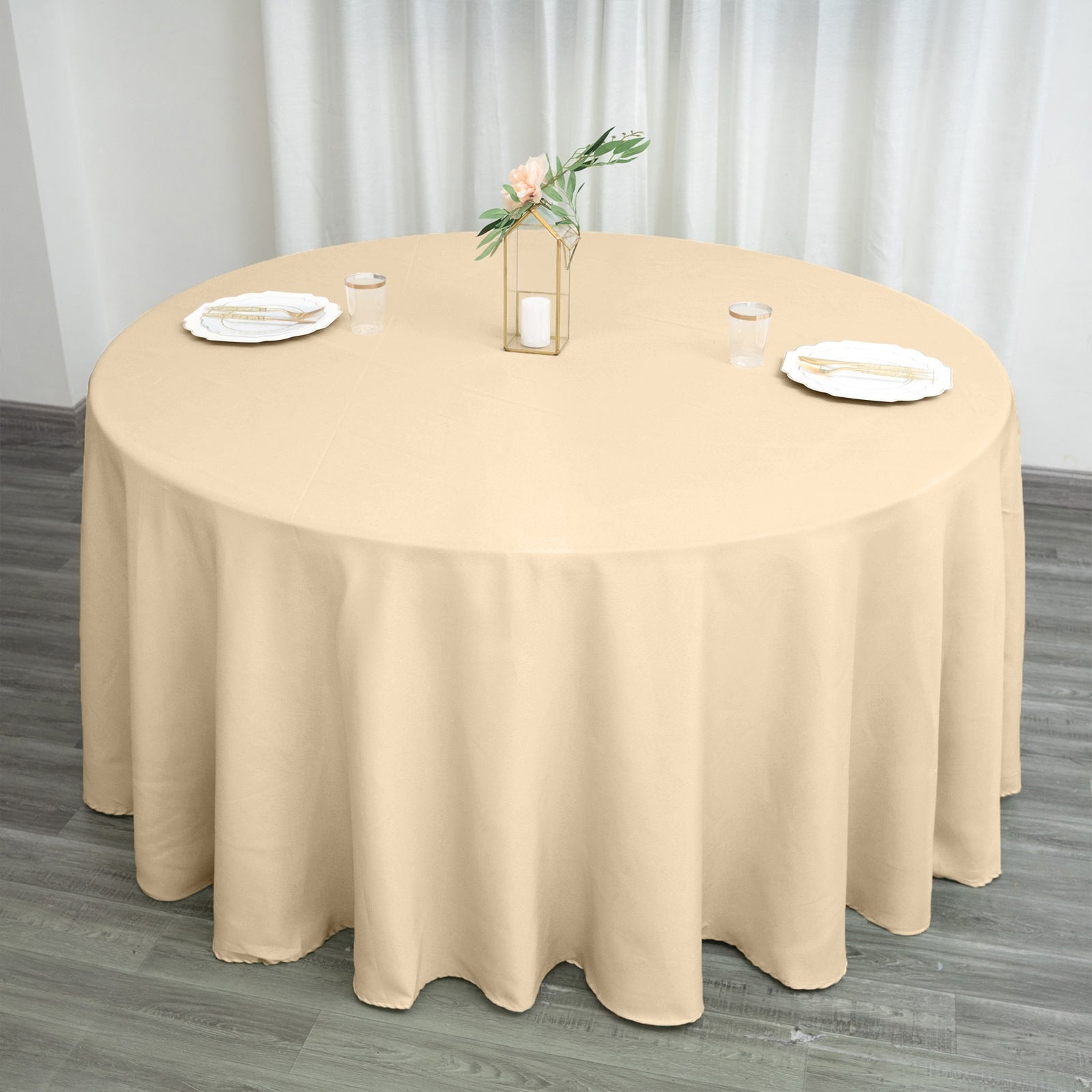 Polyester 120" Round Tablecloth Beige - Seamless Wrinkle-Resistant Table Cover