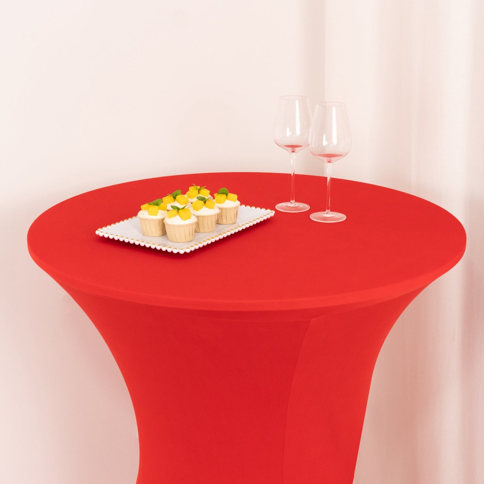 Spandex 33"-36" Round Cocktail Table Cover Red - Easy to Maintain Stretch Fitted Highboy Tablecloth