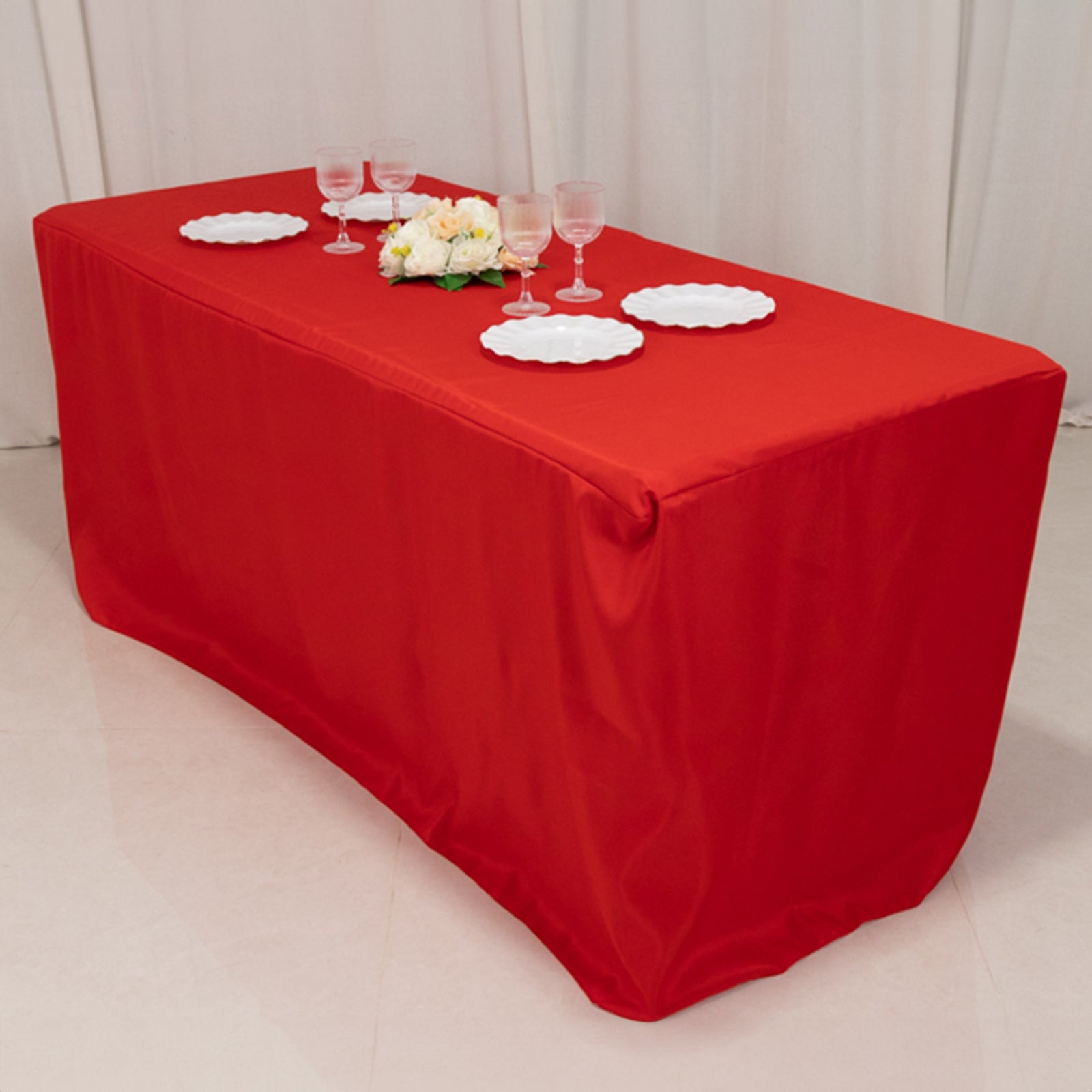 Fitted Polyester 72"x30" Rectangle Tablecloth Red with Open Back Design - Easy to Maintain and Wrinkle-Resistant Table Cover
