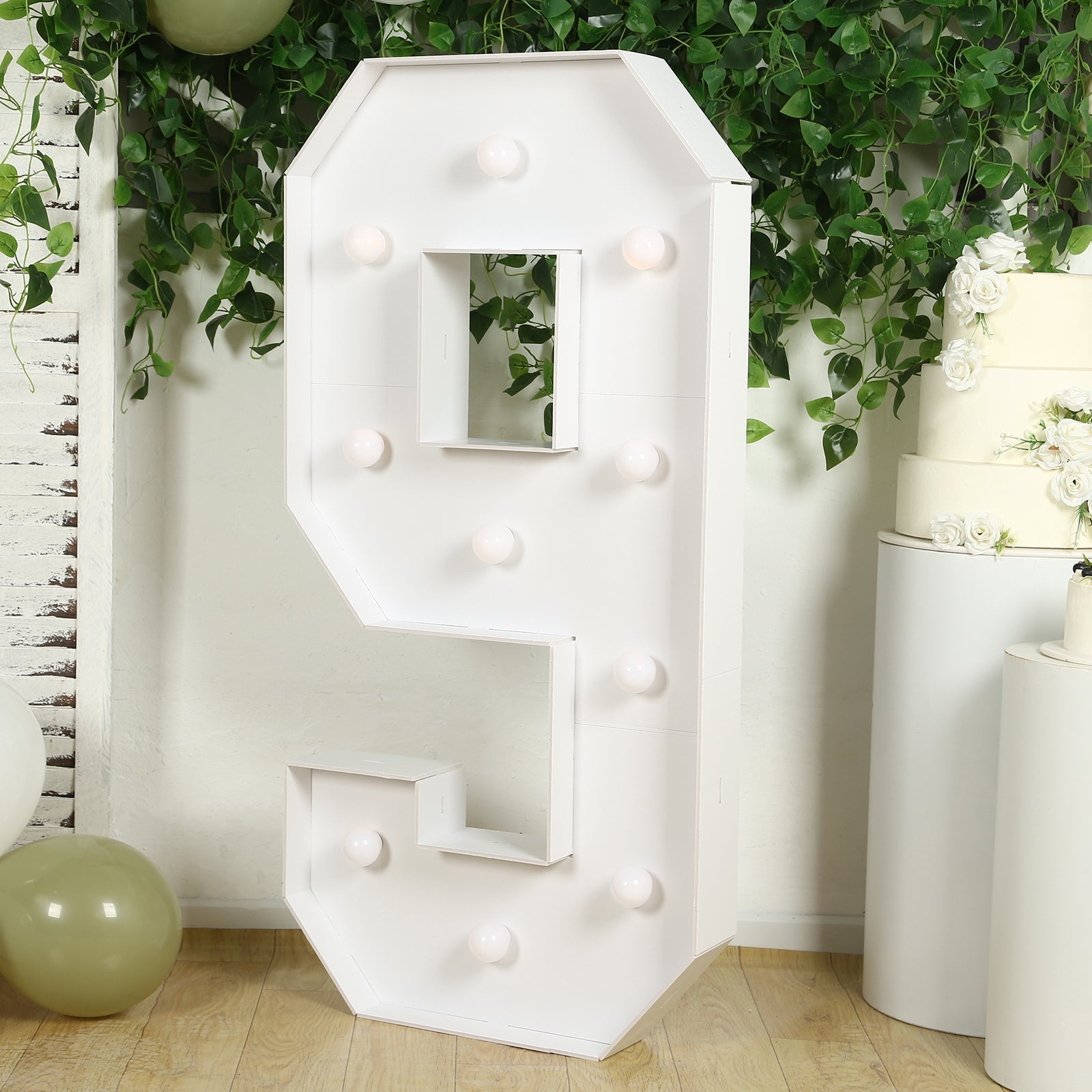 Giant LED Marquee Light Up Number "9", White 4ft Pre-Cut Foam Board with 10 Warm White Battery Operated LEDs, Glue Gun and Sticks