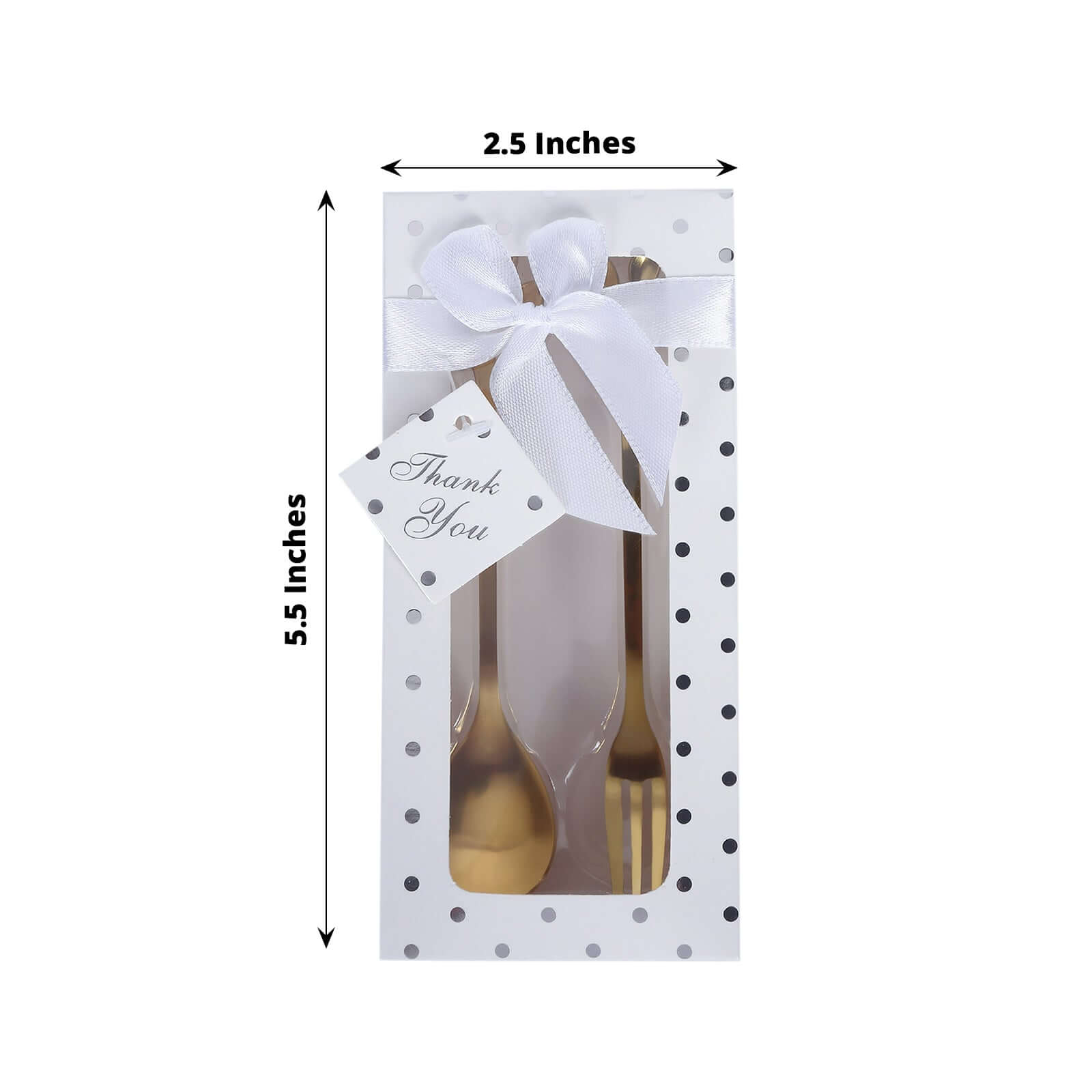 Gold Metal Spoon & Fork Pre-Packed Wedding Party Favors Set With Leaf Shaped Handle, Bridal Shower Souvenir Gift Box - 5"