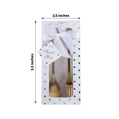 Gold Metal Spoon & Fork Pre-Packed Wedding Party Favors Set With Leaf Shaped Handle, Bridal Shower Souvenir Gift Box - 5"