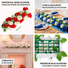 6 Pack Cream Ivory Silk Rose Flower Panel Table Runner, Artificial Floral Arrangements Wedding Table Centerpiece - 20"x8"