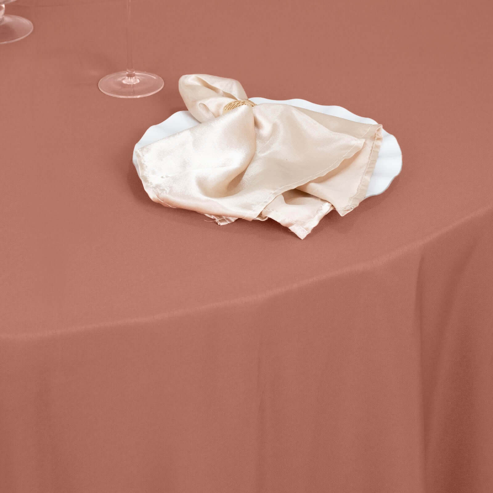 Premium Polyester 120" Round Tablecloth Terracotta (Rust) - Seamless 220GSM Wrinkle-Resistant Table Cover