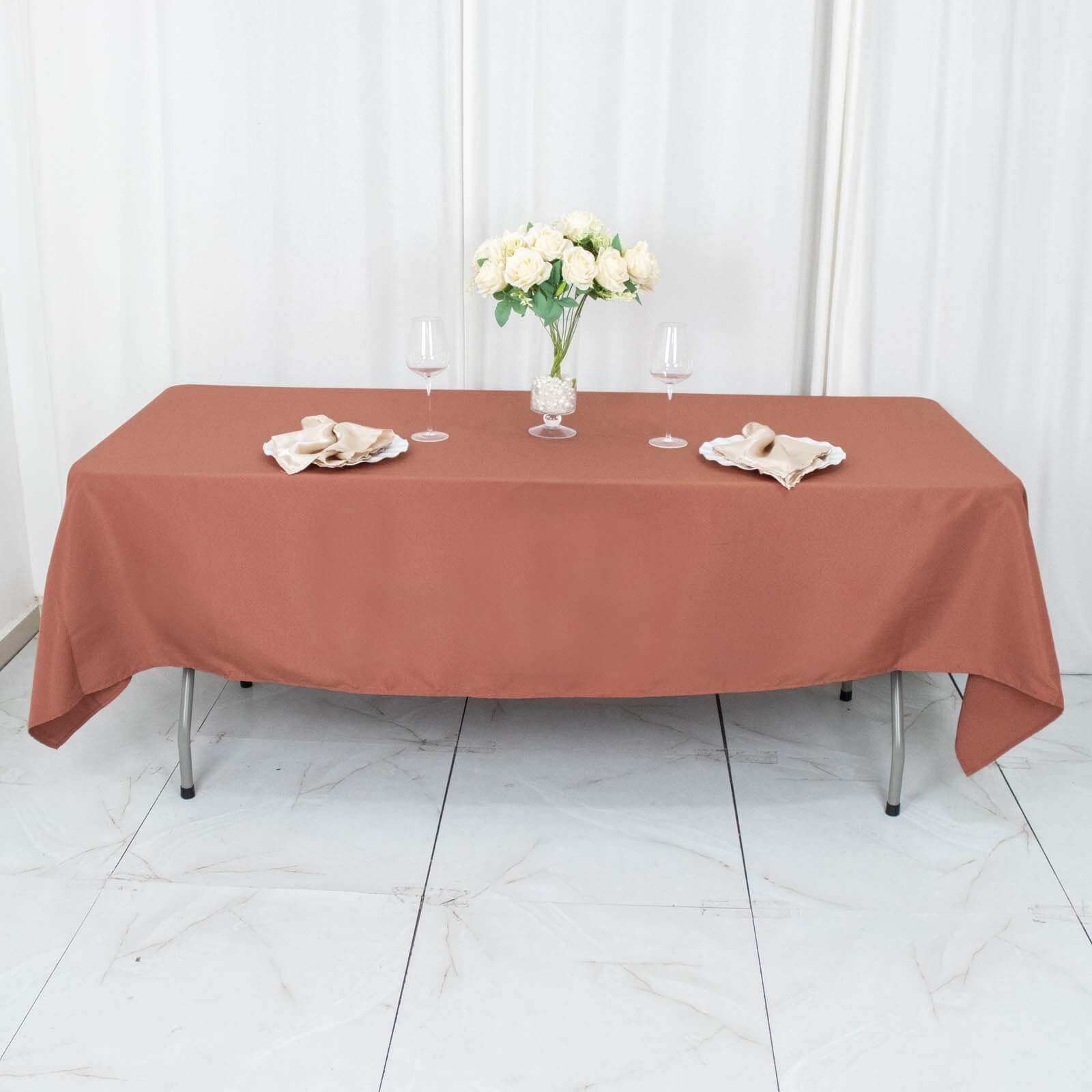 Premium Polyester 60"x102" Rectangle Tablecloth Terracotta (Rust) - Durable 220GSM Wrinkle-Resistant Table Cover