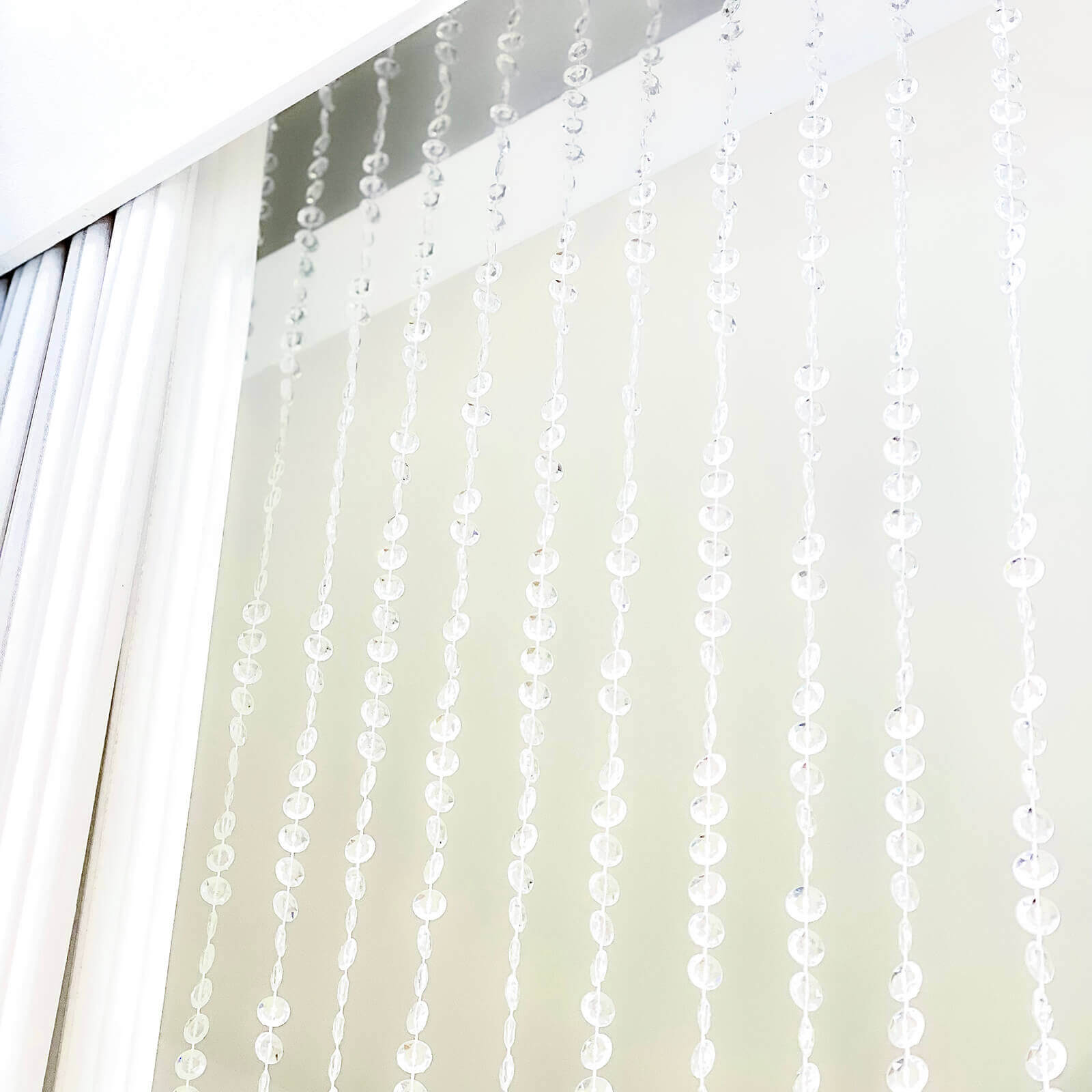Acrylic Crystal Beaded Curtain with Fabric Rod Pocket, 43 Strands Room Divider Clear Diamond Cut Beads Doorway String Curtain - 5ftx10ft