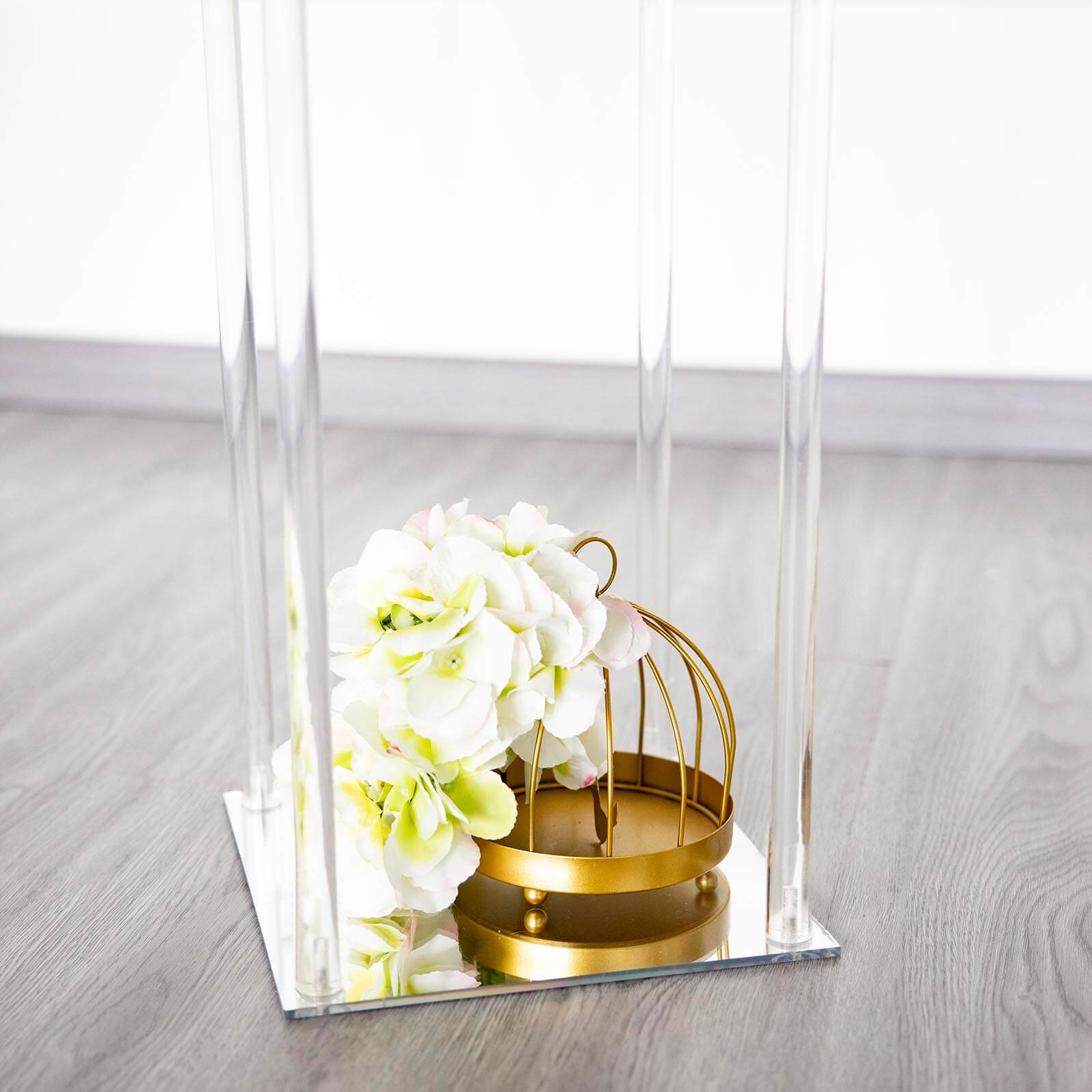 Acrylic Flower Vase Pillar Stand with Square Mirror Base Clear - Versatile Wedding Table Centerpiece 24"