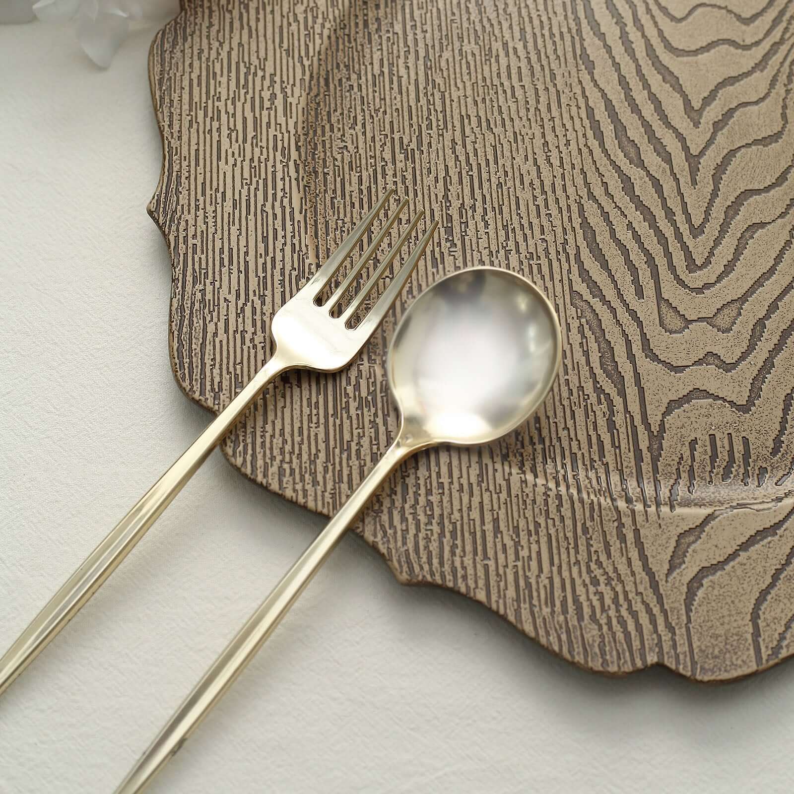 6-Pack Acrylic Round Charger Plates 13" in Rustic Natural with Wood Grain Scalloped Rim, Decorative Dinner Party Charger Tableware