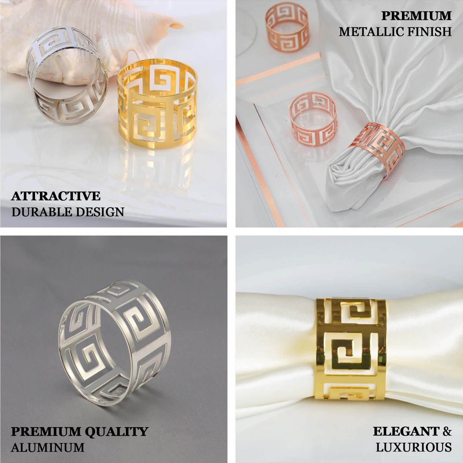 4 Pack Alluring Gold Plated Aluminum Napkin Rings