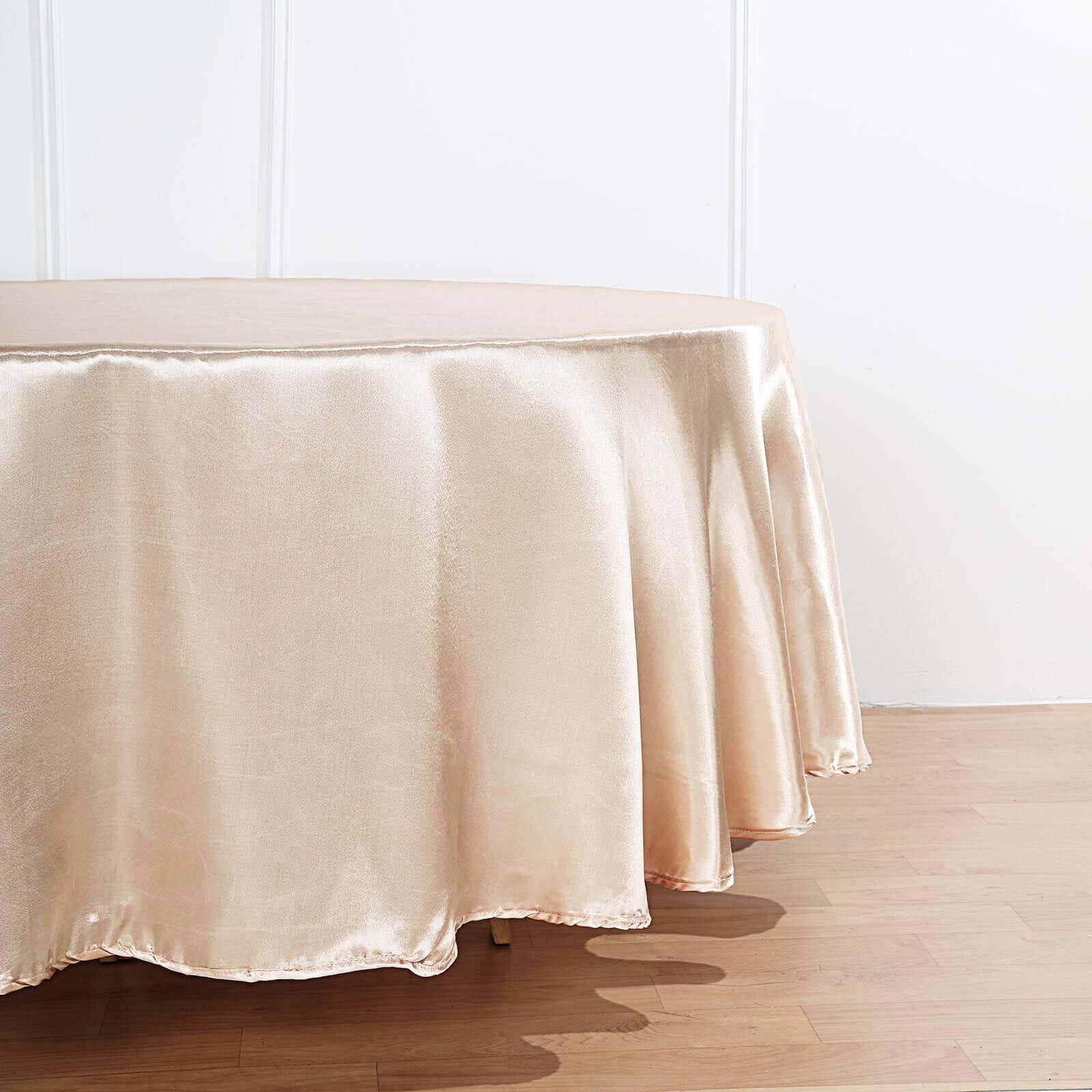Satin 120" Round Tablecloth Beige - Stylish Seamless Table Cover