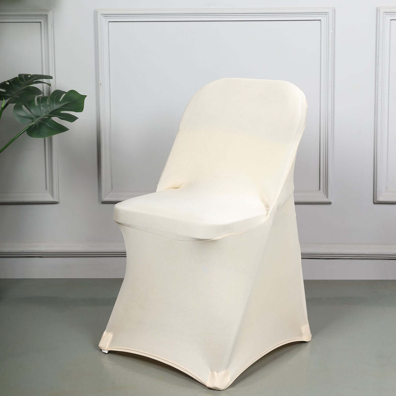 Stretch Spandex Chair Cover Beige for Folding Chairs - Reusable & Wrinkle-Resistant 160GSM Fitted Slipcover