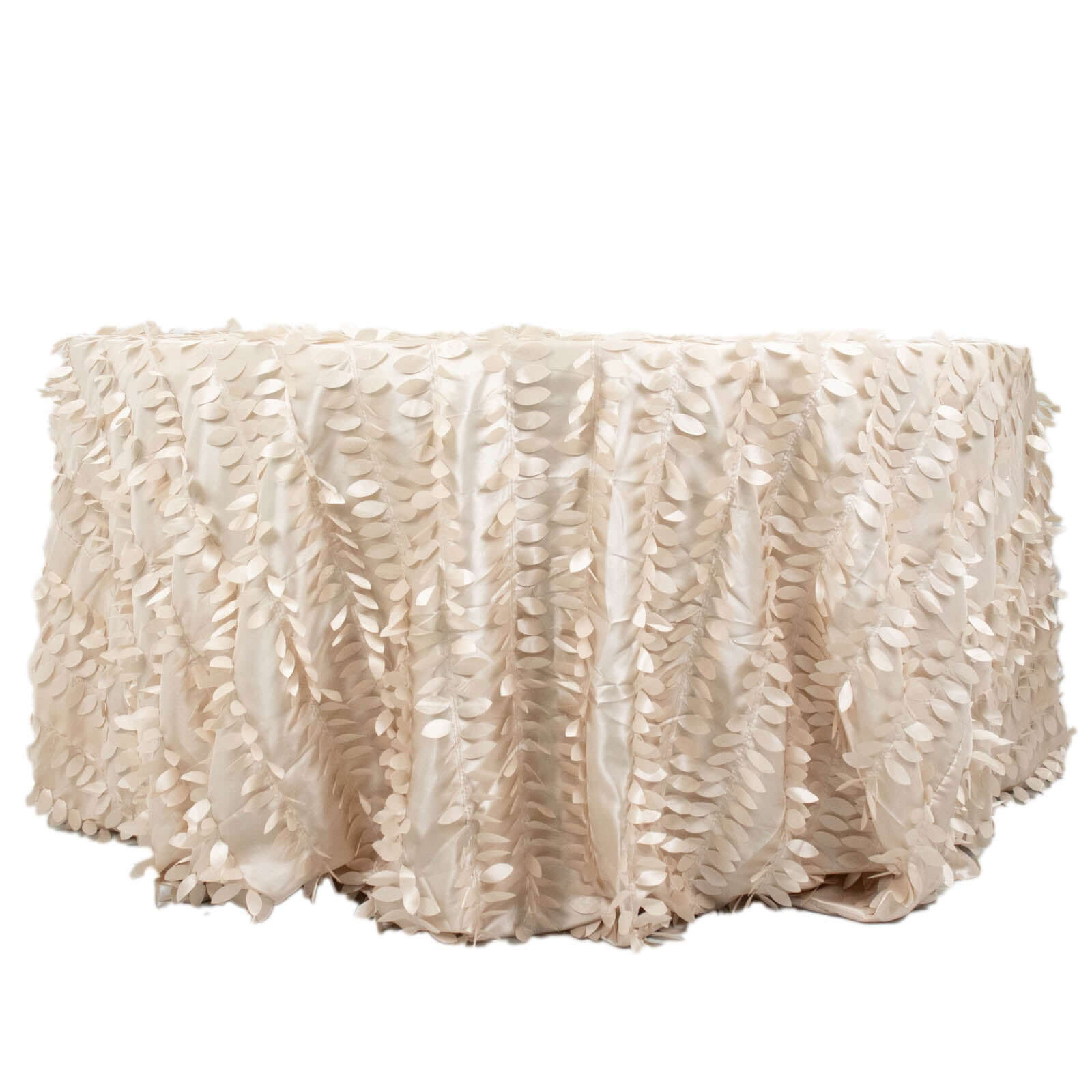 Taffeta 132" Round Tablecloth Beige 3D | 3D Leaf Petal Design Seamless Table Cover