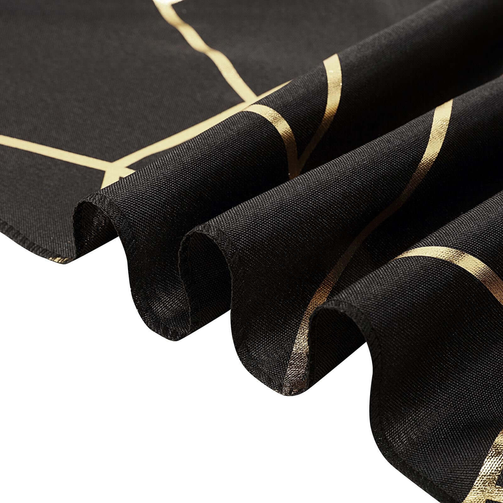 Polyester 9ft Table Runner Black with Gold Foil Modern Geometric Accent