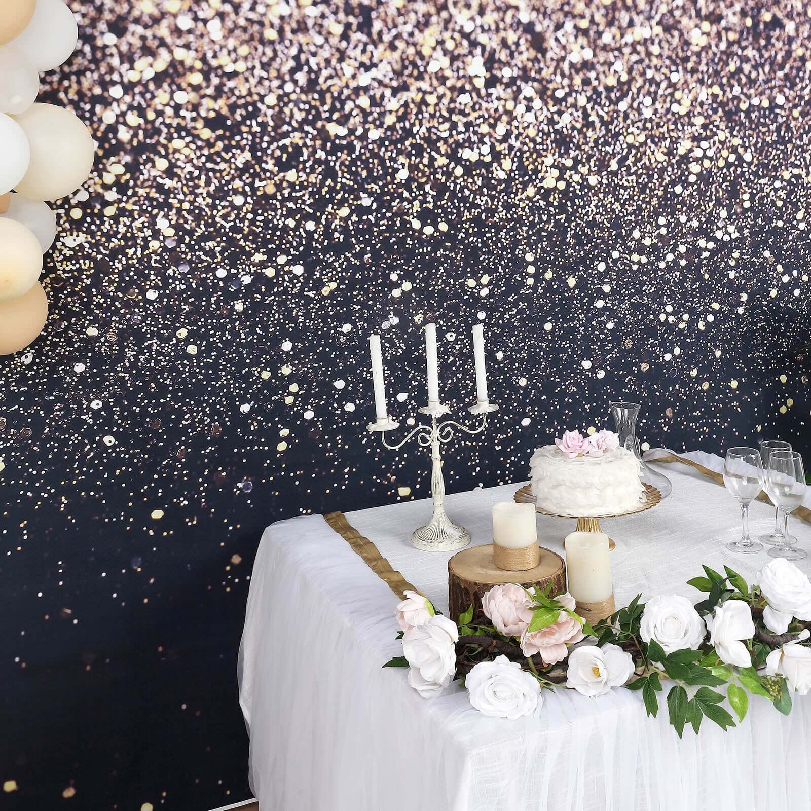 8ftx8ft Black Gold Glitter Print Vinyl Photo Shoot Backdrop