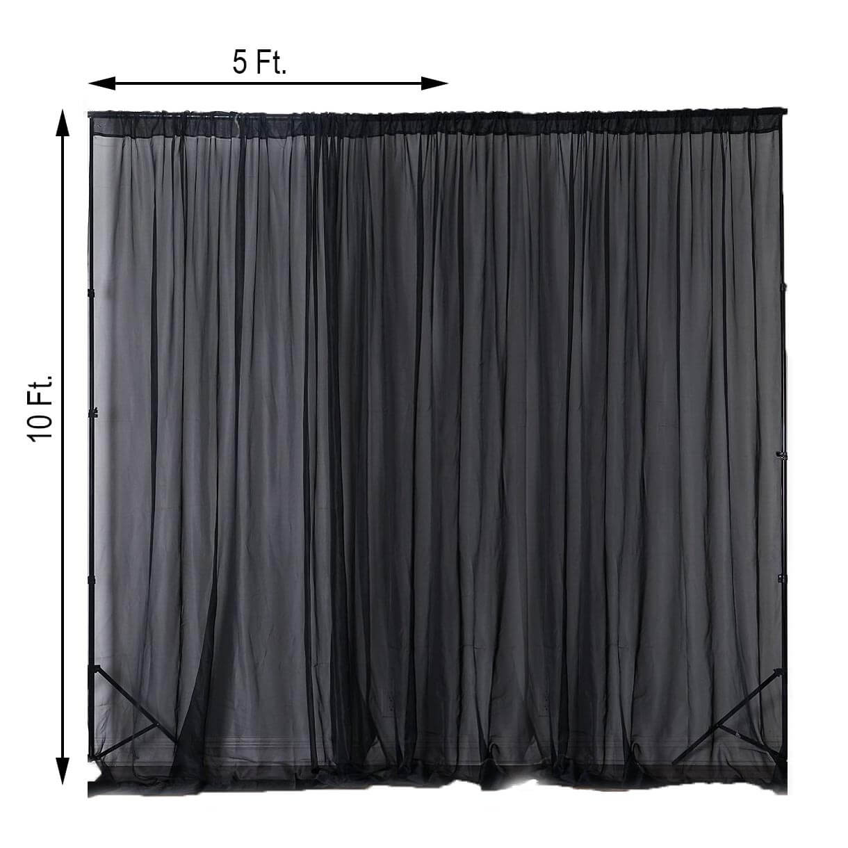 2 Pack Black Sheer Chiffon Event Curtain Drapes, Durable Flame Resistant Premium Organza Backdrop Event Panels With Rod Pockets - 10ftx10ft