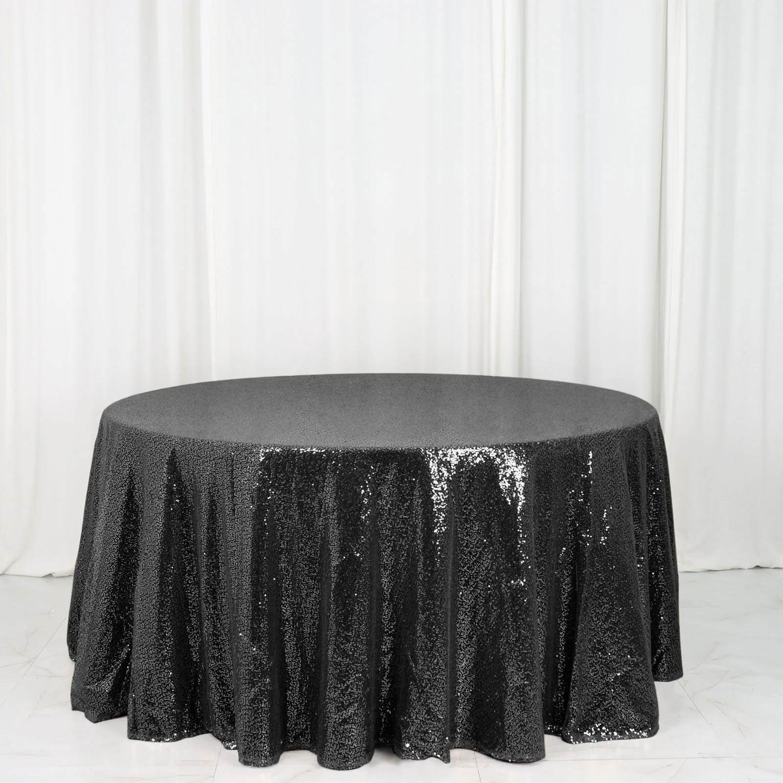 Sequin 120" Round Tablecloth Black - Seamless Glittering Table Cover
