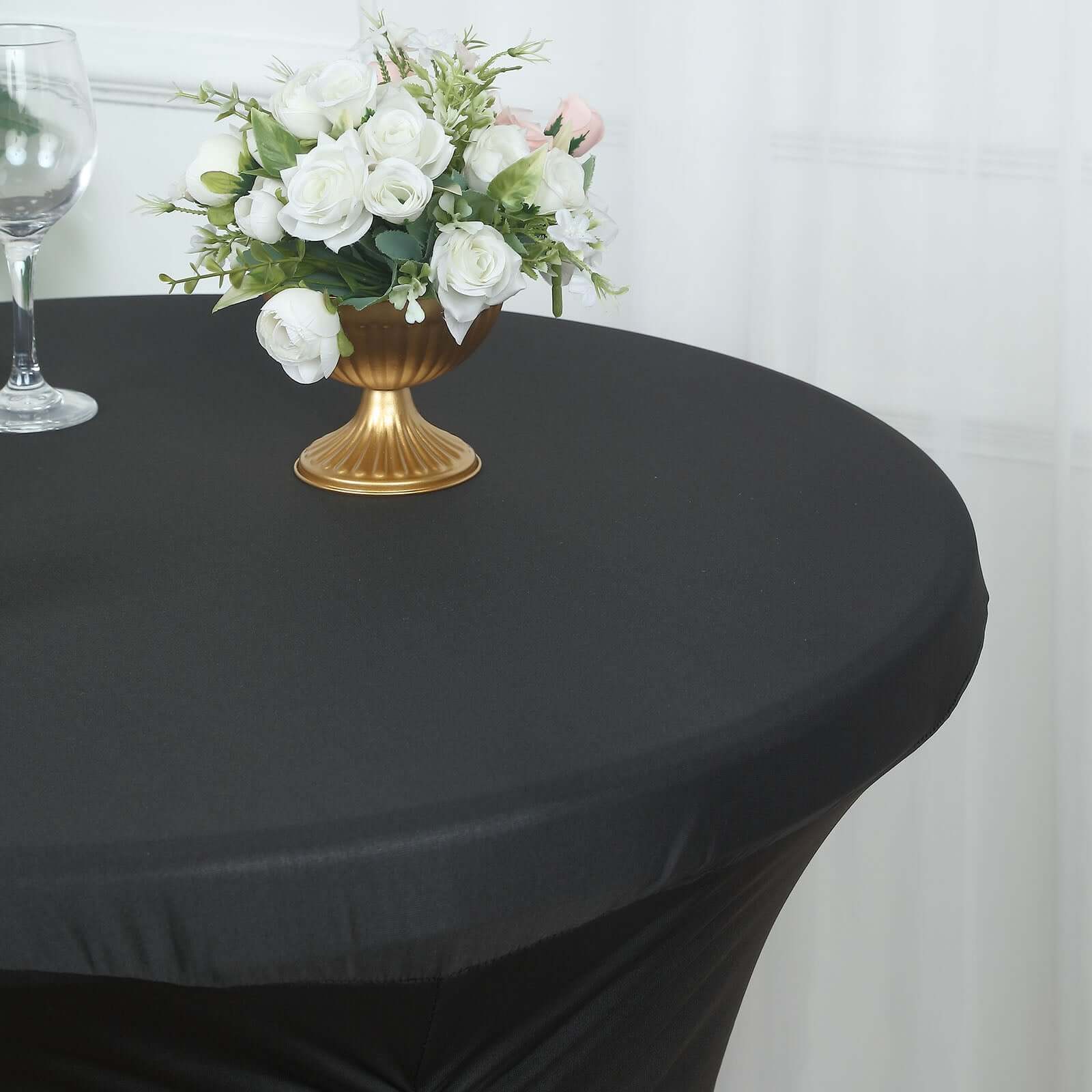 Heavy Duty Spandex 32" Fitted Round Cocktail Table Cover Black Ruched Pleated - Durable Stretch Design
