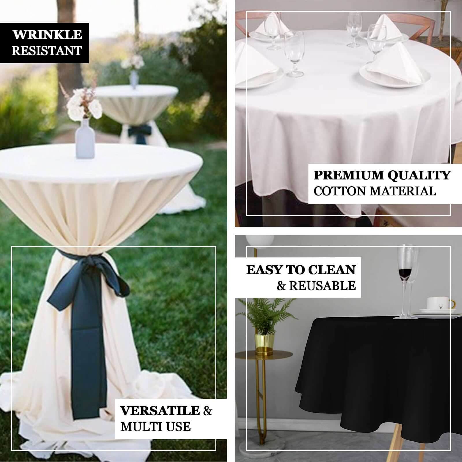 100% Cotton 70" Round Tablecloth Black Linen - Sophisticated, Soft & Breathable Table Cover