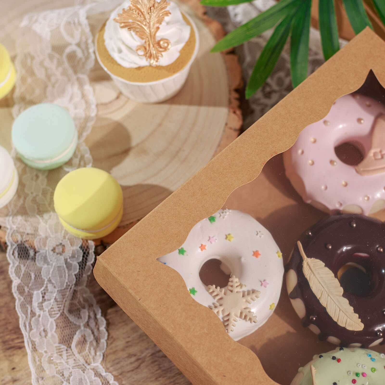 12-Pack Cardstock Bakery Boxes with PVC Window Natural Brown - Versatile Cake Containers for Donuts Muffins & Homemade Goods 9"x9"x2"