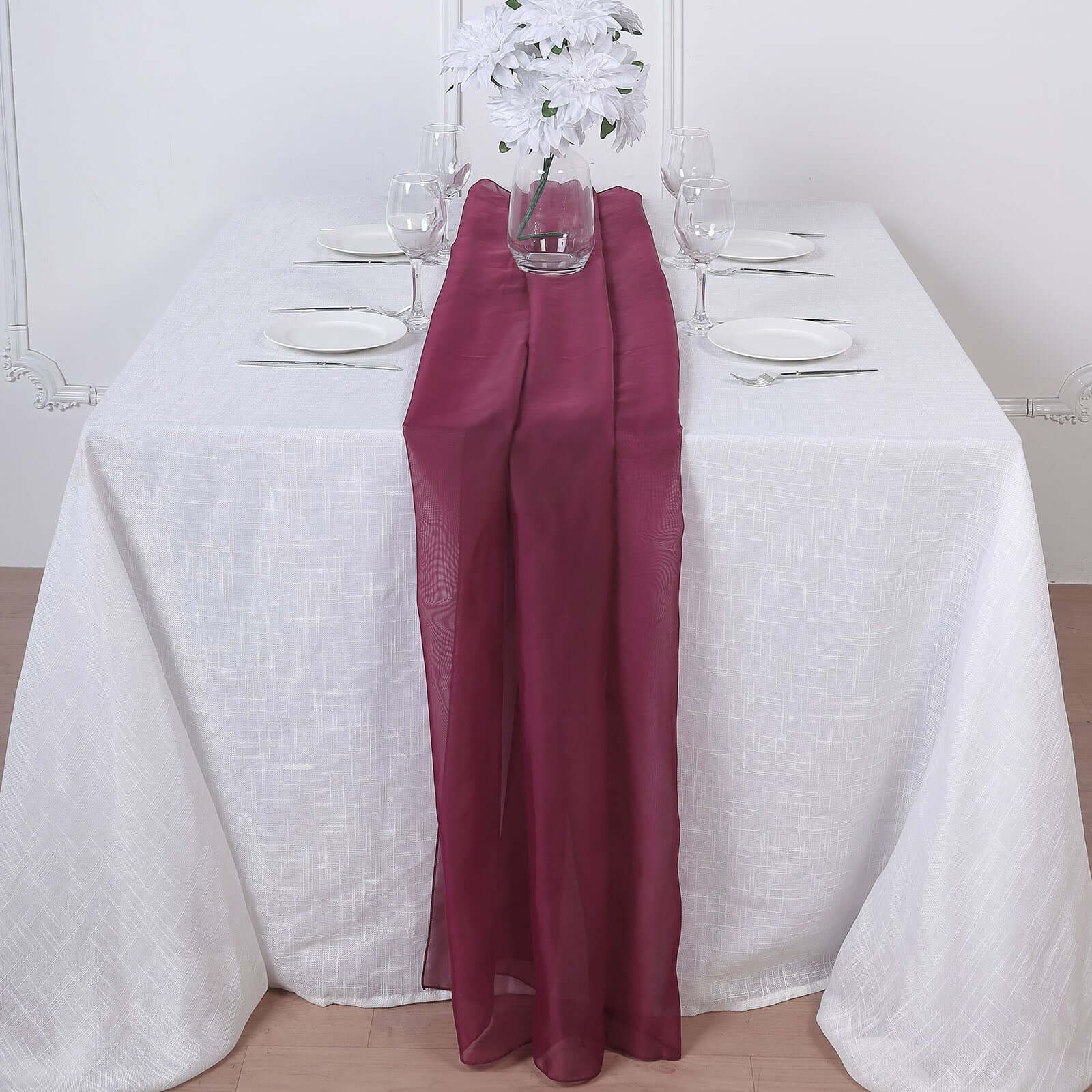 Premium Chiffon 6ft Table Runner Burgundy - Flowy & Lightweight Table Decor