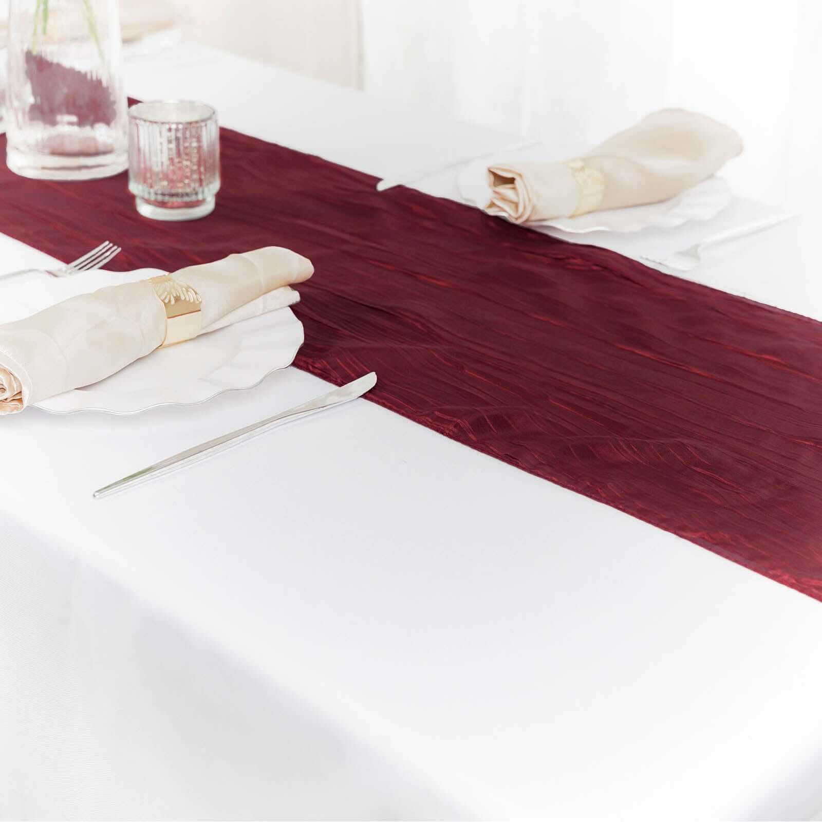 Taffeta 12"x108" Table Runner Burgundy - Accordion Crinkle Design