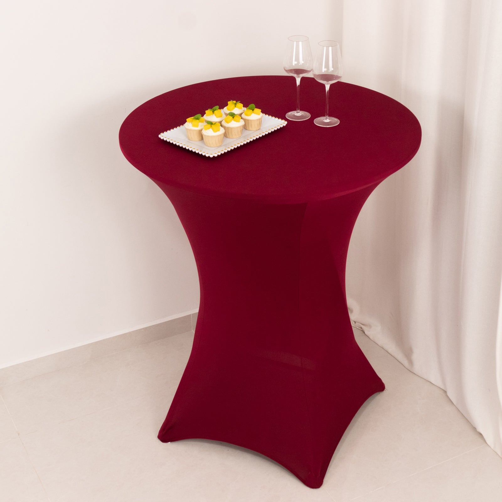 Spandex 33"-36" Round Cocktail Table Cover Burgundy - Easy to Maintain Stretch Fitted Highboy Tablecloth