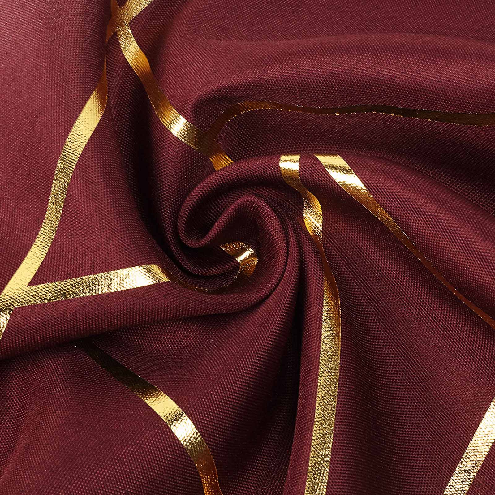 Polyester 9ft Table Runner Burgundy with Gold Foil Modern Geometric Accent