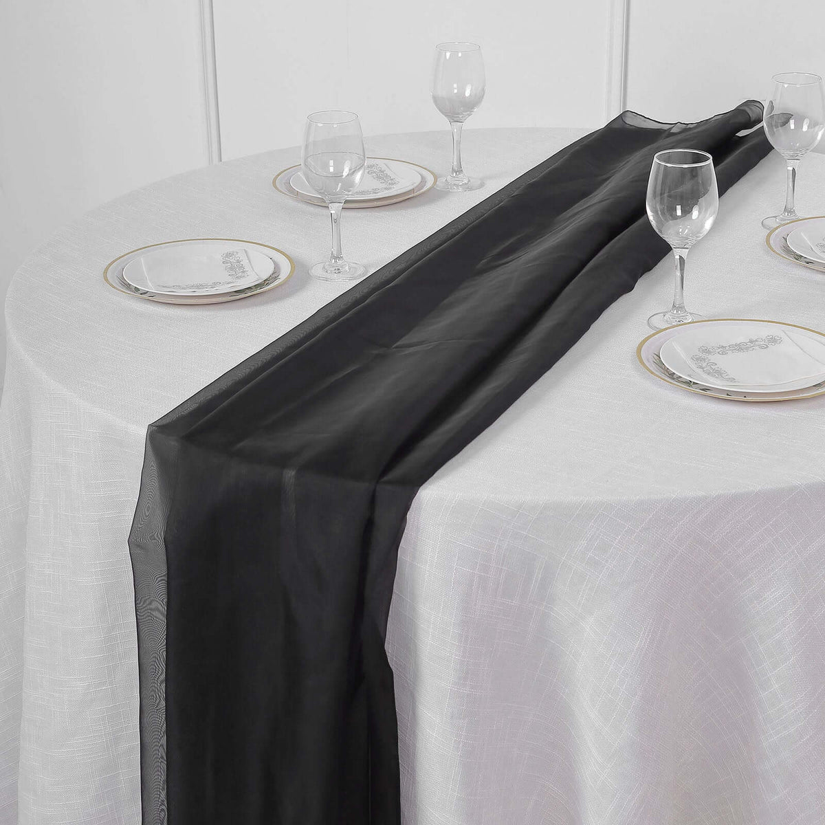 Premium Chiffon 6ft Table Runner Black - Chic Flowy & Lightweight Table Decor