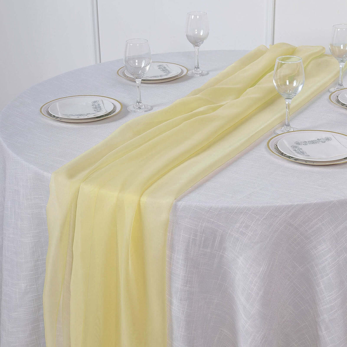 Premium Chiffon 6ft Table Runner Yellow - Flowy & Lightweight Table Decor