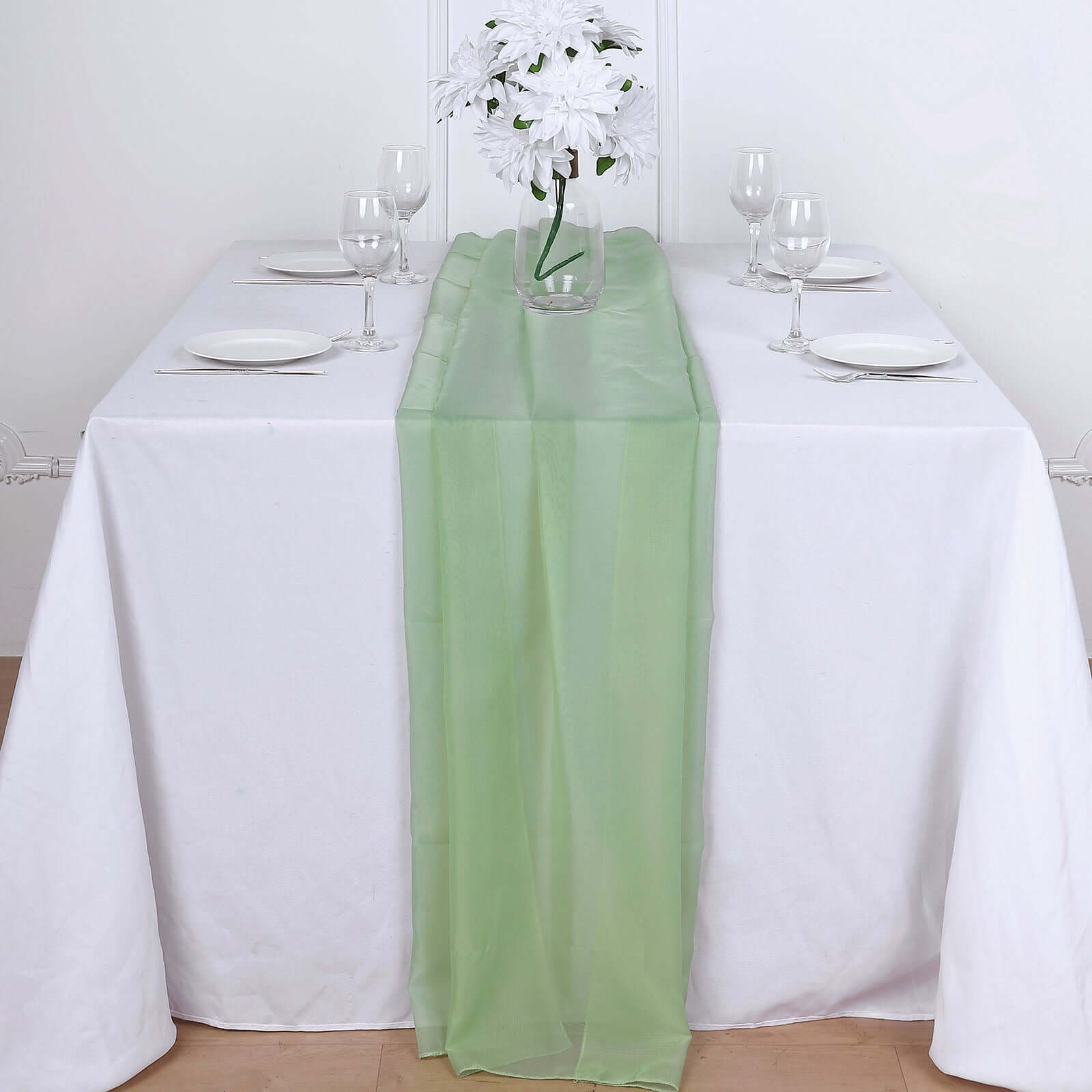 Premium Chiffon 6ft Table Runner Sage Green - Flowy & Lightweight Table Decor