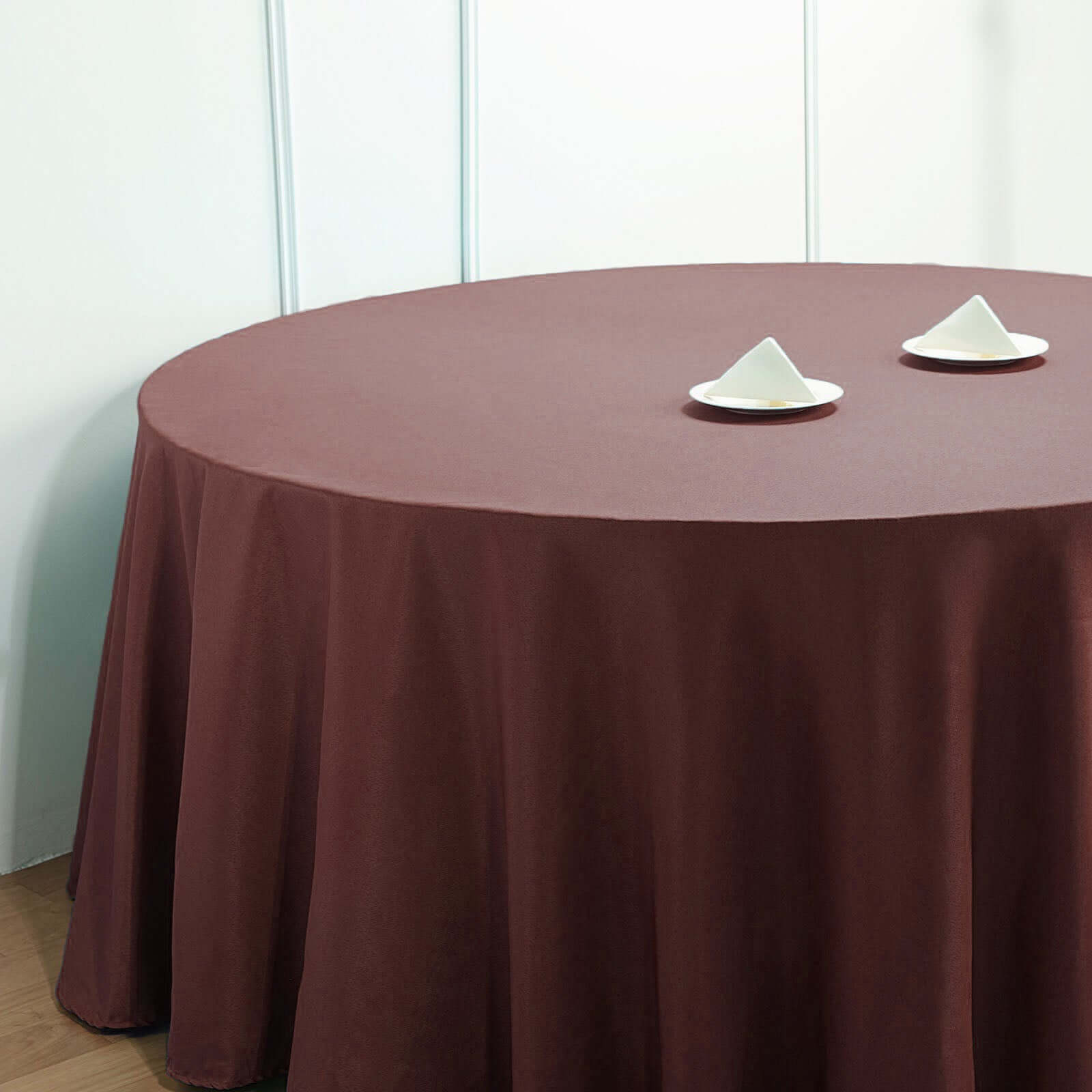 Polyester 132" Round Tablecloth Chocolate - Seamless Chic Table Cover
