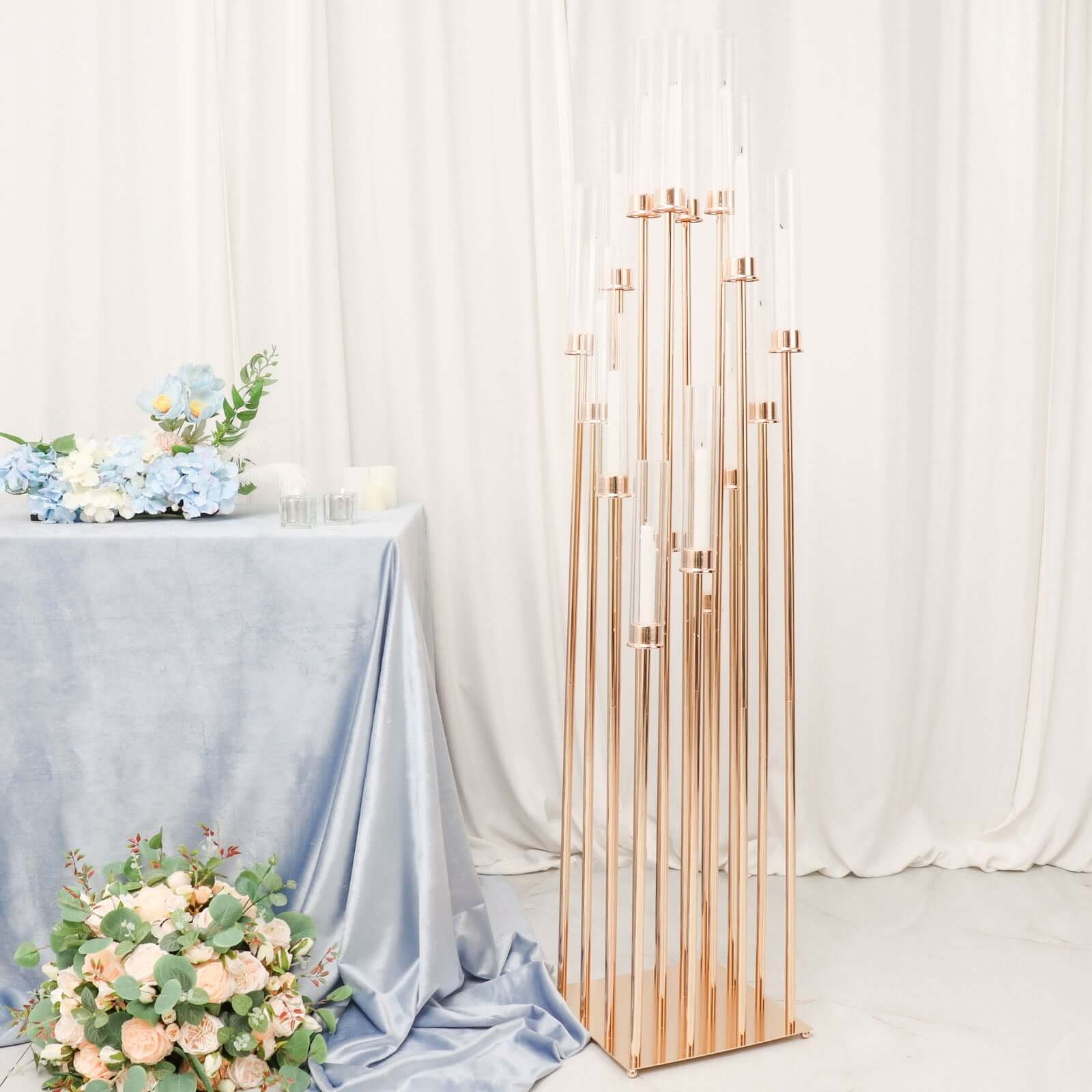 16-Arm Cluster Taper Candle Holder Gold with Clear Glass Shades - Stunning Large Candle Display for Venues 78"