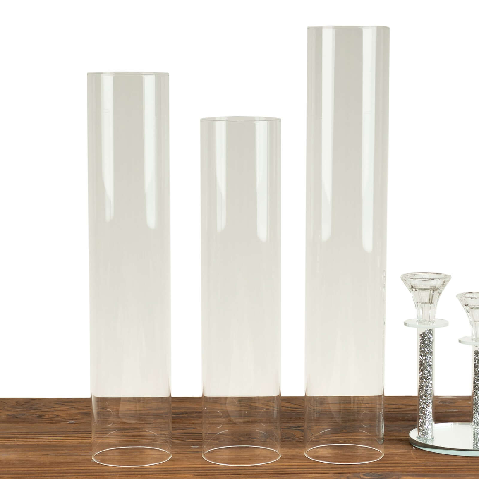 Set of 3 Clear Glass Hurricane Candle Sleeves 3.5" Wide - Chic Pillar Candle Shades Holder Table Centerpiece 15", 17", 19"