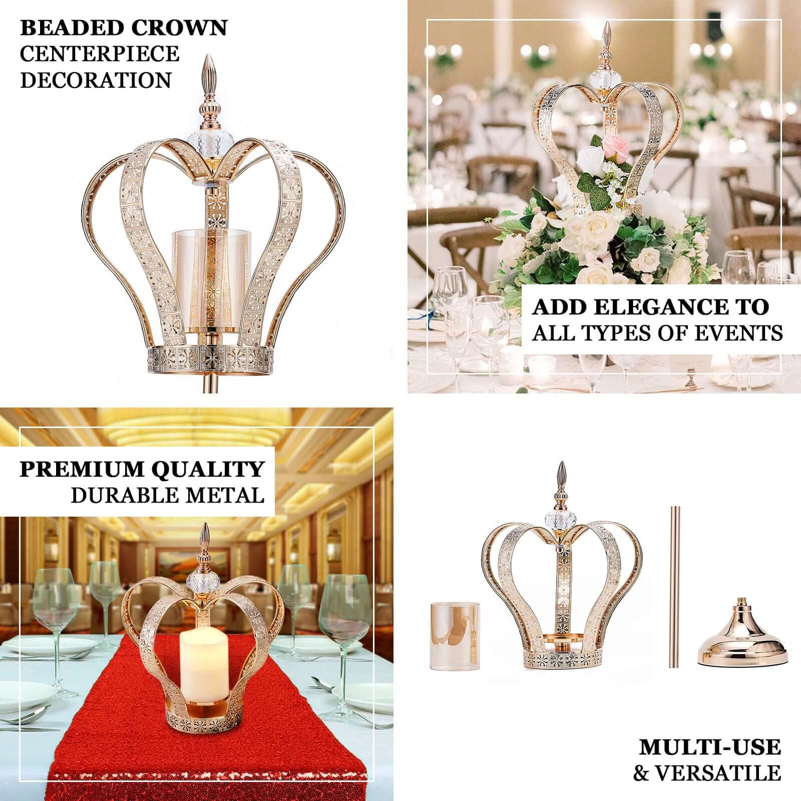 Metal Crown Pillar Candle Holder Stand Gold - Votive Holder Centerpiece 25"