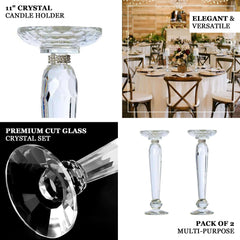 2-Pack Cut Crystal Glass Pillar Candle Holder Stands, Kissing Ball Flower Pedestals 11"