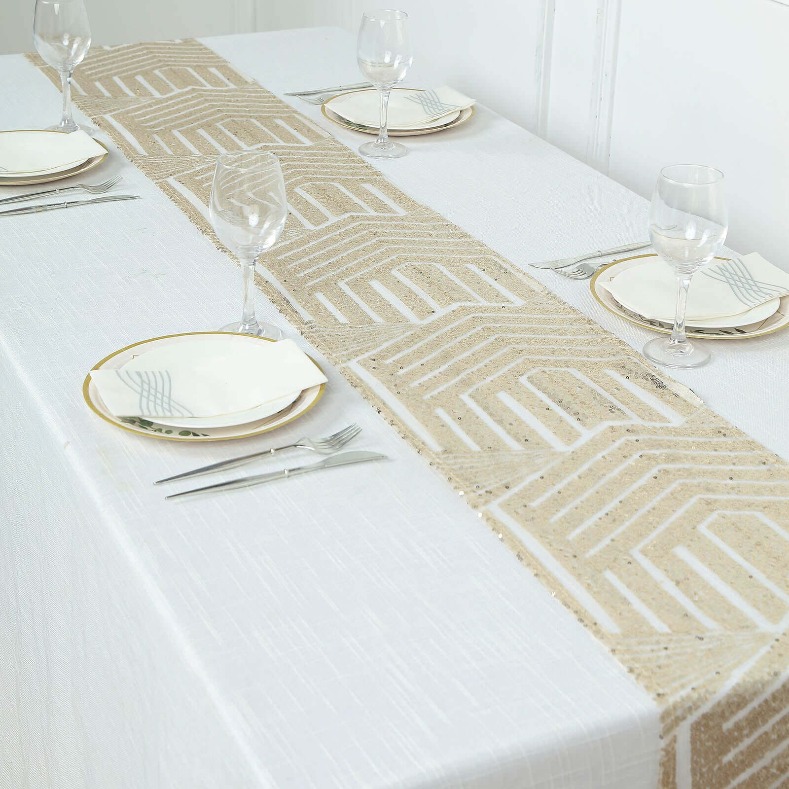 Sequin 12"x108" Table Runner Champagne - Diamond Glitz Design