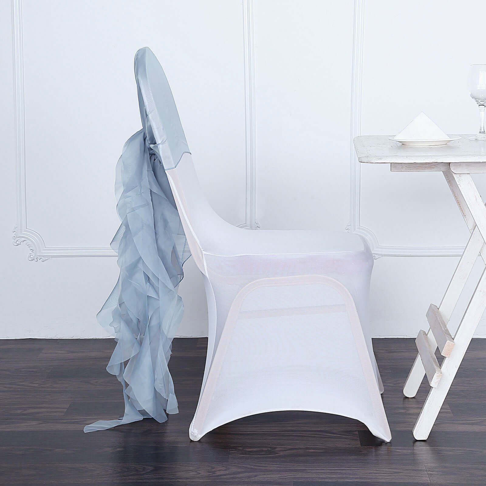 1 Set Chiffon Hoods Chair Sashes with Willow Ruffles Design Dusty Blue - Stylish Chair Bow Decor
