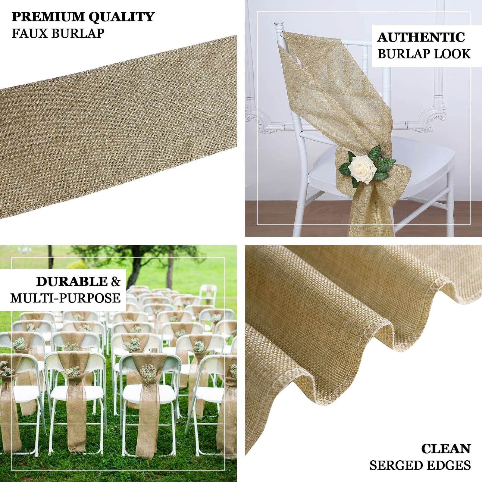 5 Pack Jute Faux Burlap 6"x108" Chair Sashes Dusty Rose - Boho Chic Linen Decor