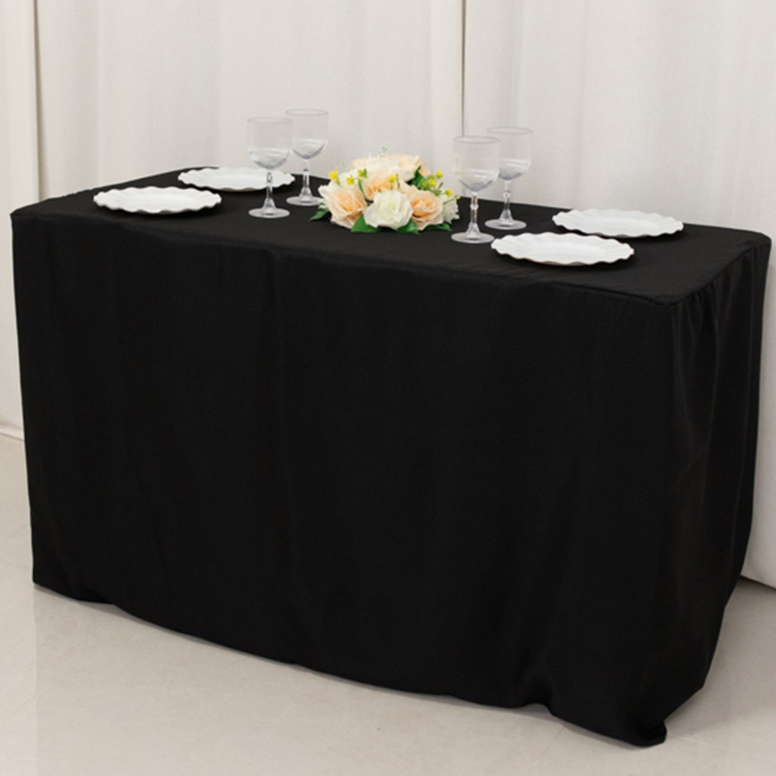 Fitted Polyester 48"x24"x30" Rectangle Tablecloth Black - Durable and Sleek for Events